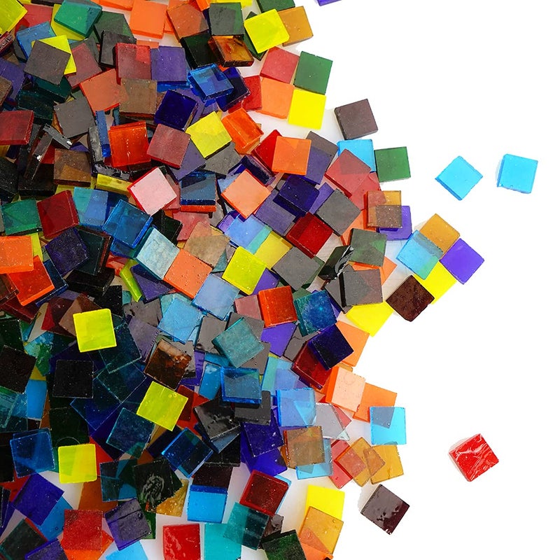 Lanyani Transparent Square Glass Mosaic Tiles Pieces Stained Glass for Crafts, Mixed Colors and Patterns, 500g/1.1lb - Image 5